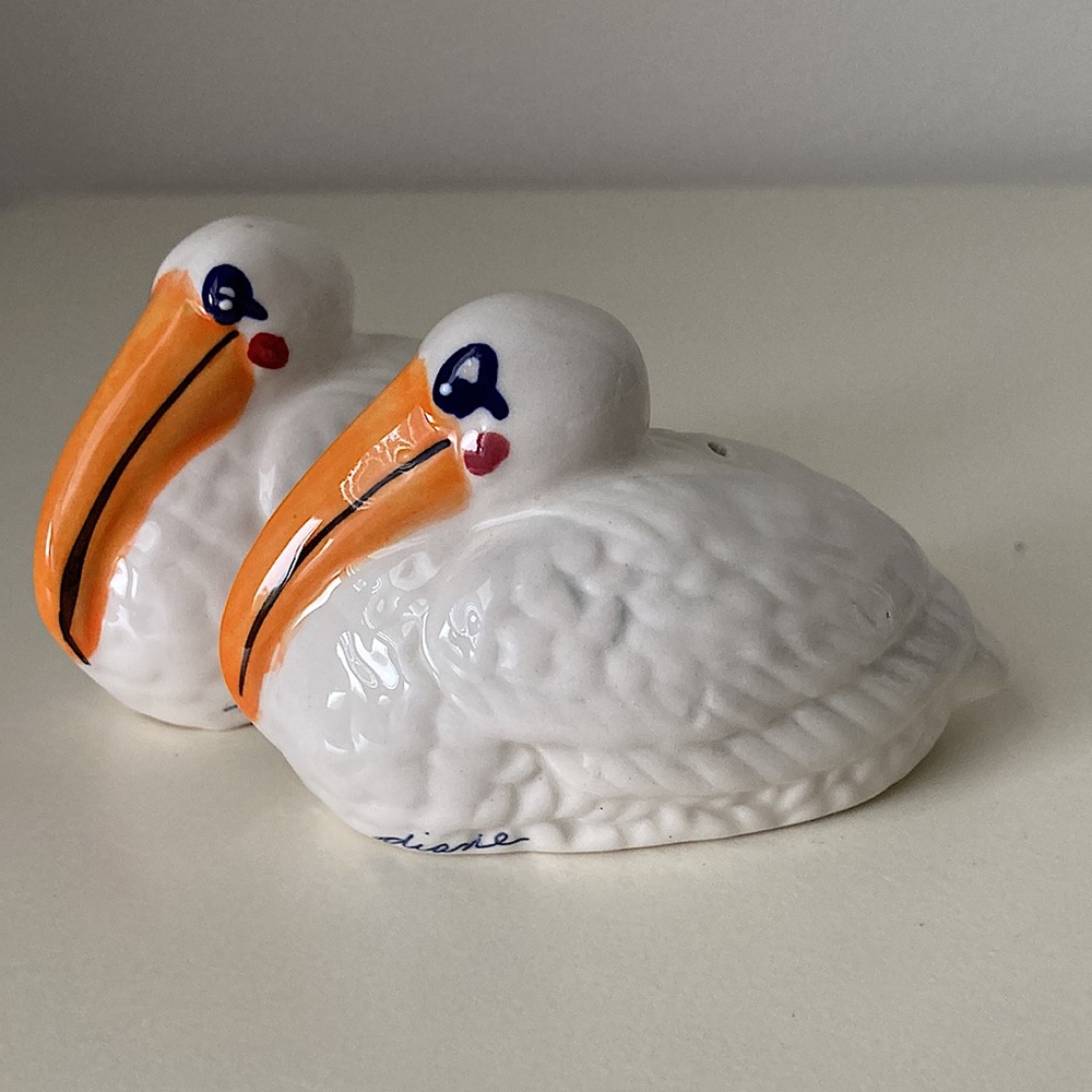 Vintage Salt and Pepper Shakers Ceramic Pelicans by Blue Sky Nautical Beach Sea